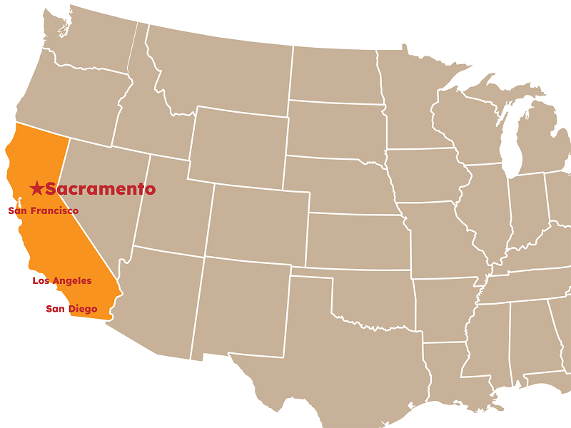 アメリカのカリフォルニア州の地図